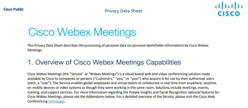 Webex Privacy Data sheet