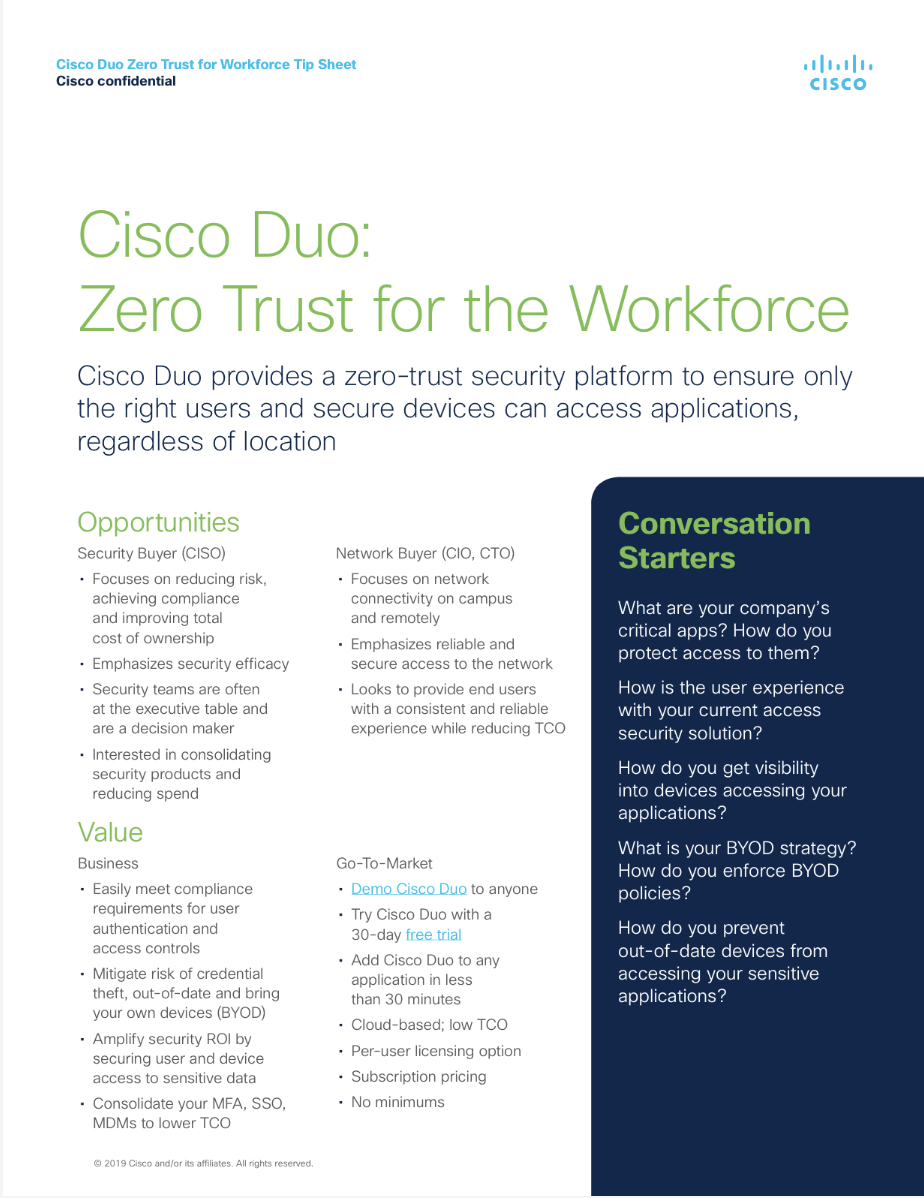 Cisco Duo Tipsheet