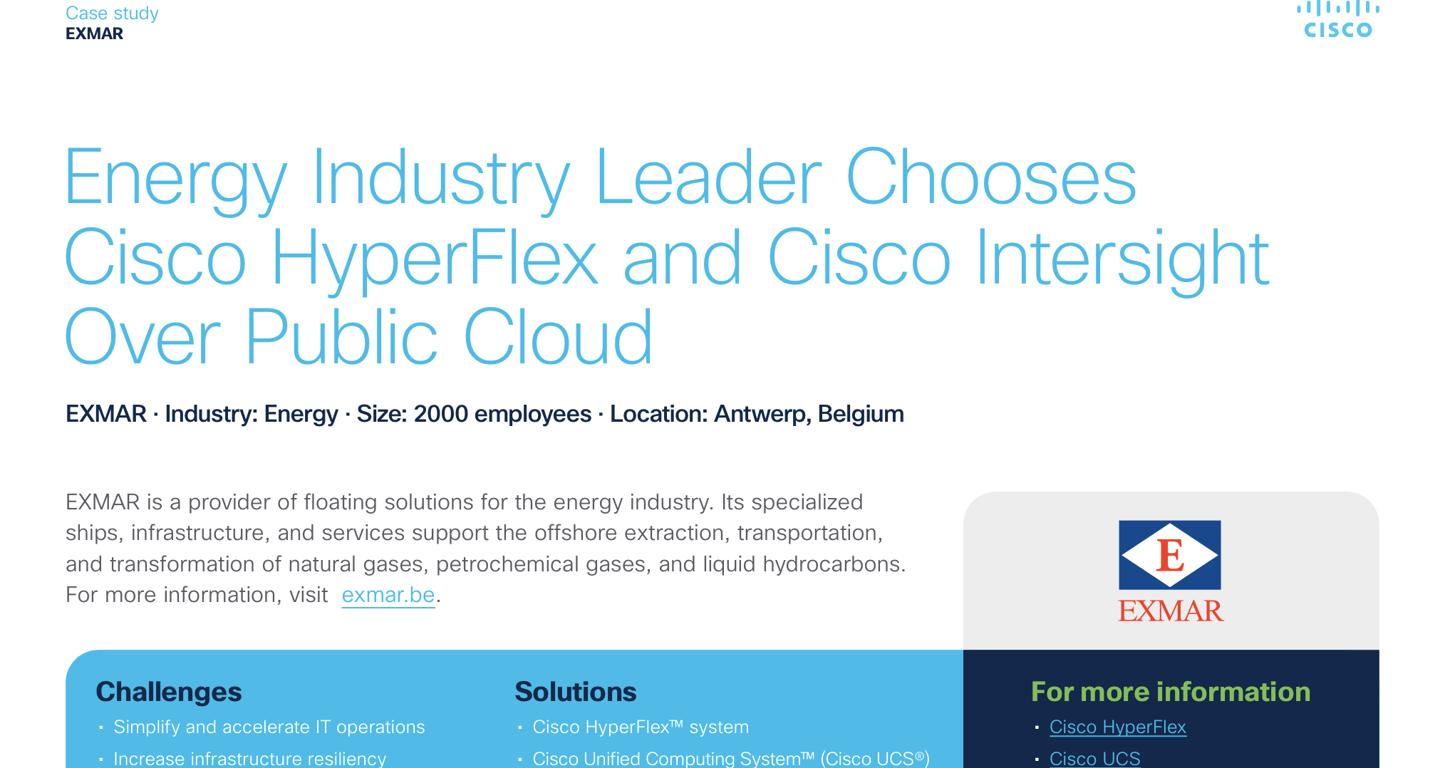 Exmar Chooses Cisco HyperFlex and Cisco Intersight Over Public Cloud