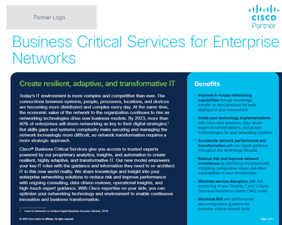 Cisco Business Critical Services Enterprise Networking