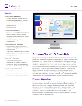 ExtremeCloud IQ Essentials - Data Sheet