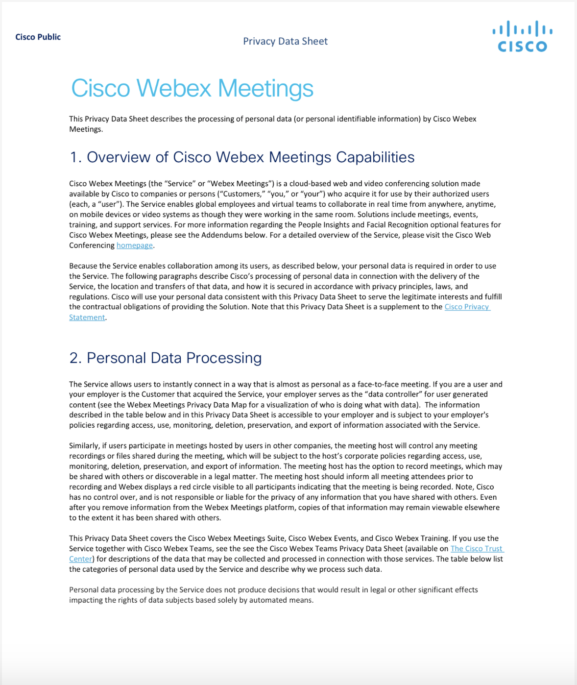 Webex Meetings Privacy